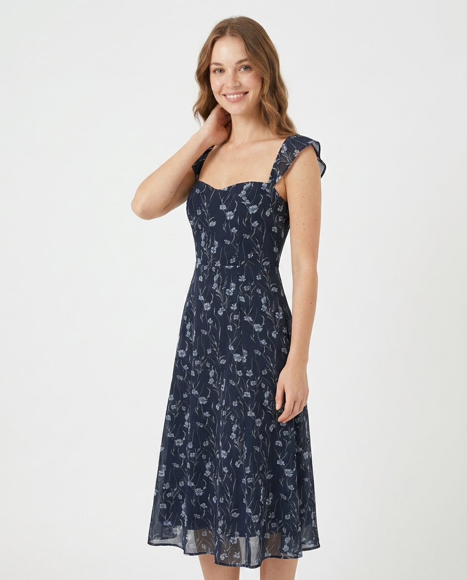 Liliana | Robe d'été longue à imprimé floral sans dos de style français