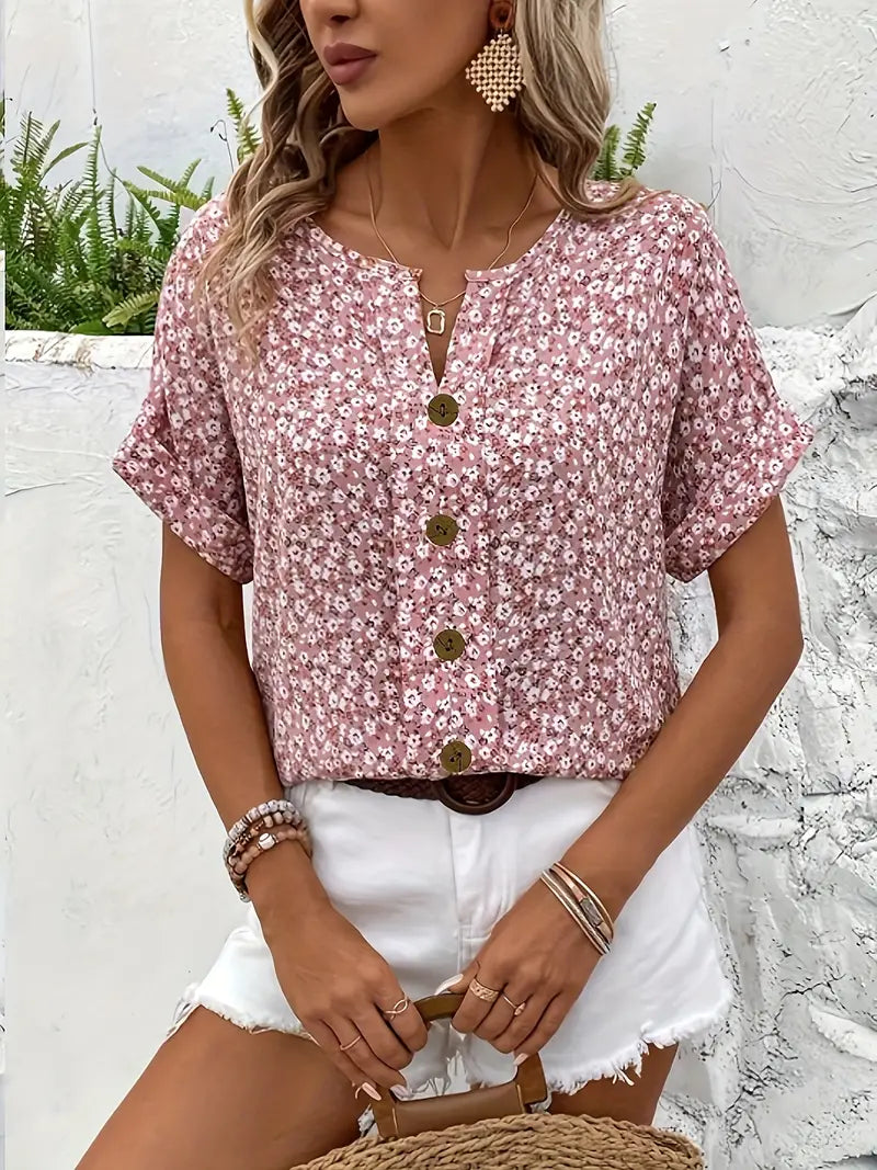 Gelin | Blouse Florale à Manches Courtes