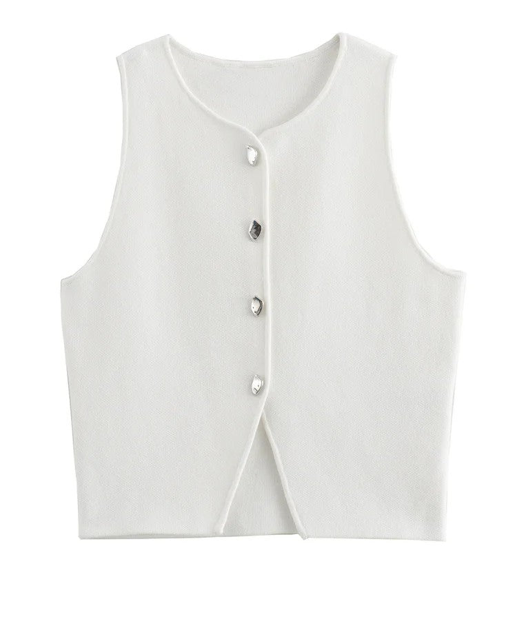 ATELIER | Blouse courte sans manches à boutons et fente