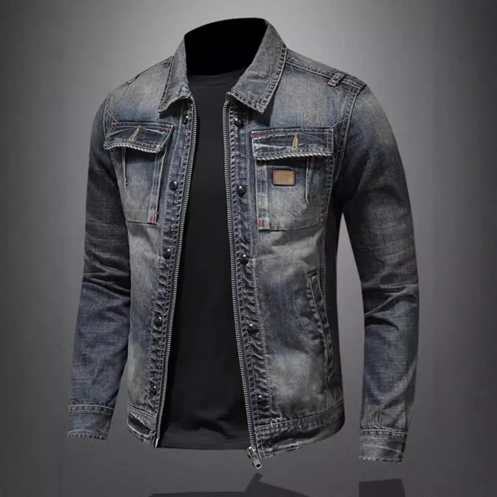 Rory | Veste en Jean Biker Rétro Élégante Ajustée pour Homme