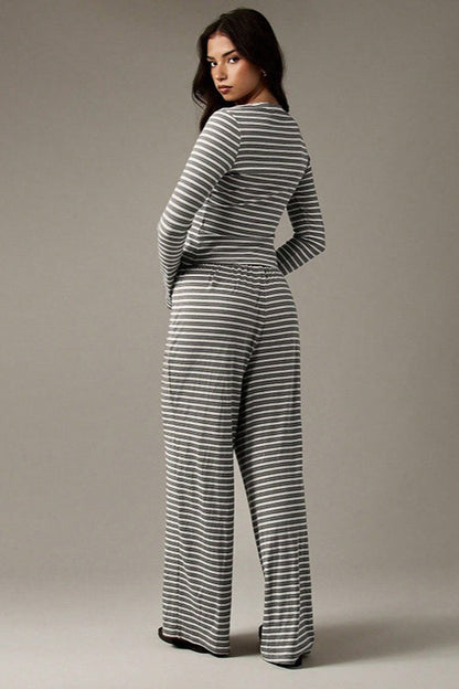 Ensemble Cordons Bouton Stripe Facile en Deux Pièces