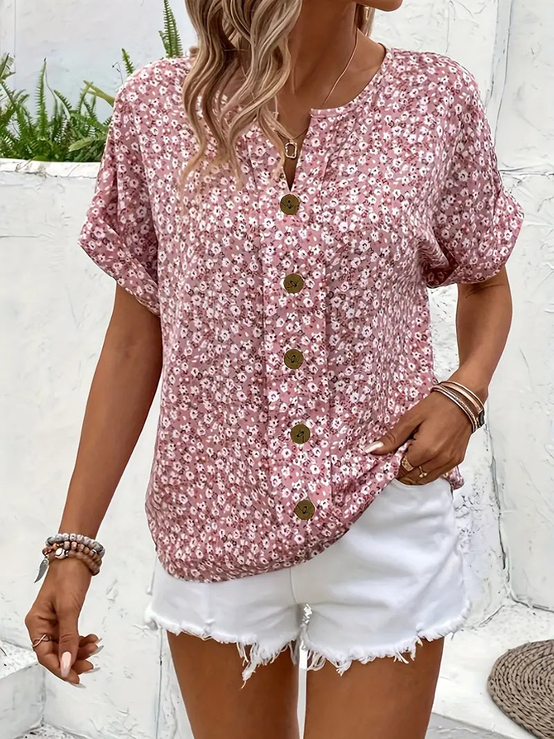 Gelin | Blouse Florale à Manches Courtes