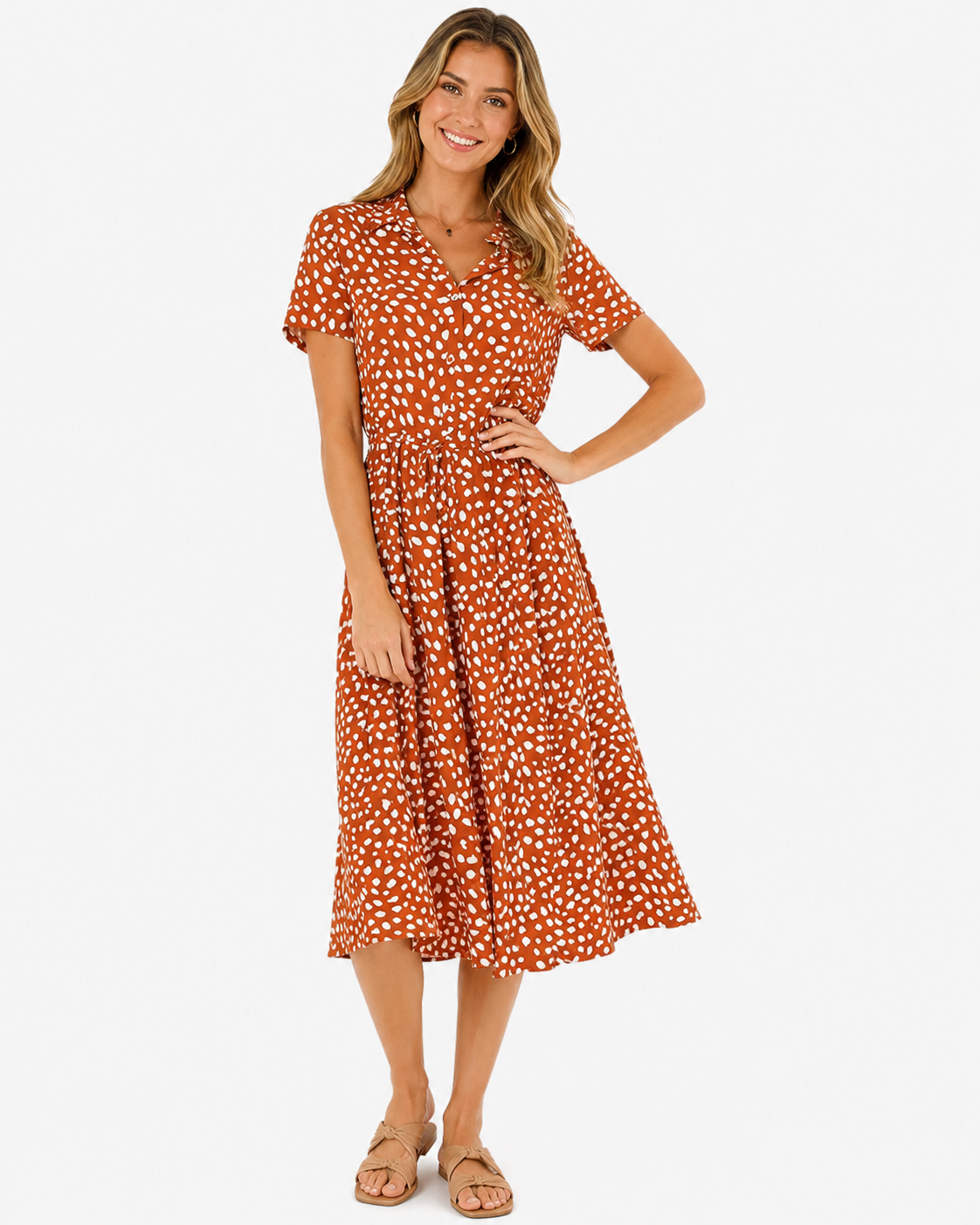 Alora | Robe midi à manches courtes à pois pour femmes - Mode estivale