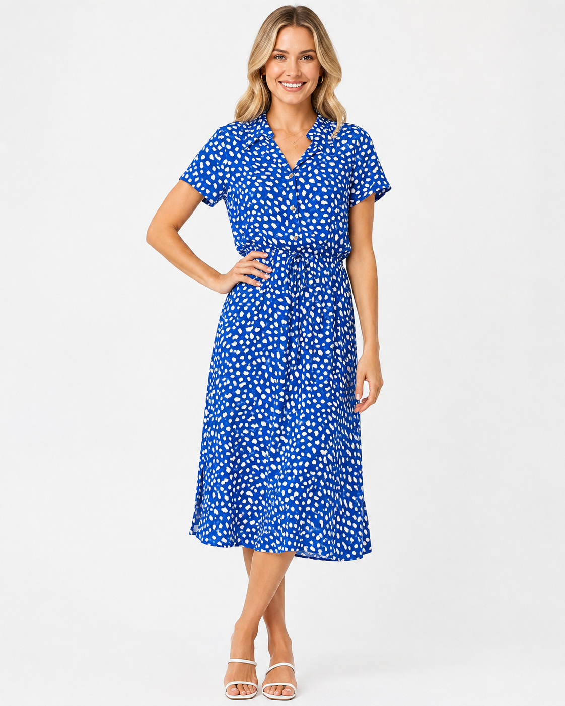Alora | Robe midi à manches courtes à pois pour femmes - Mode estivale