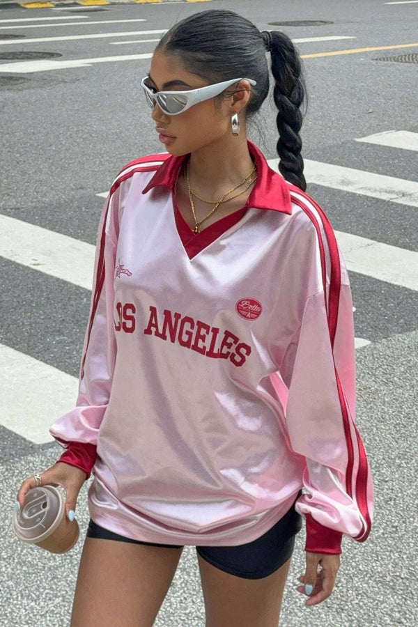 Blouse à Imprimé Numérique à Manches Longues et Col V