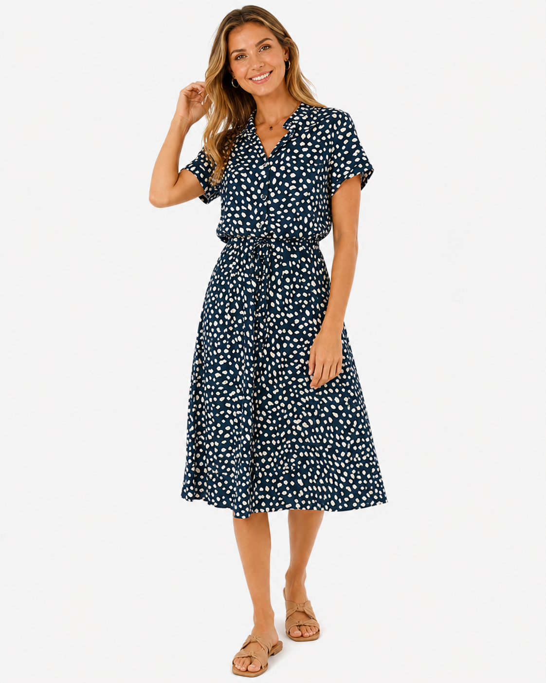 Alora | Robe midi à manches courtes à pois pour femmes - Mode estivale