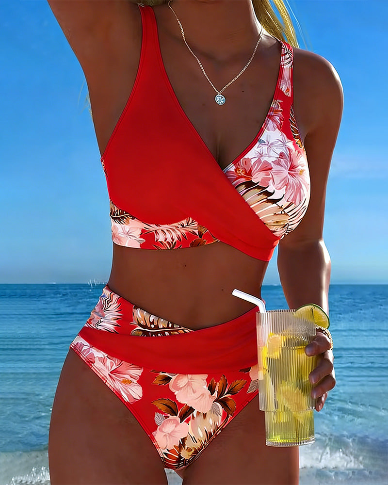 Jolina | Bikini à Fente Floral Contrasté