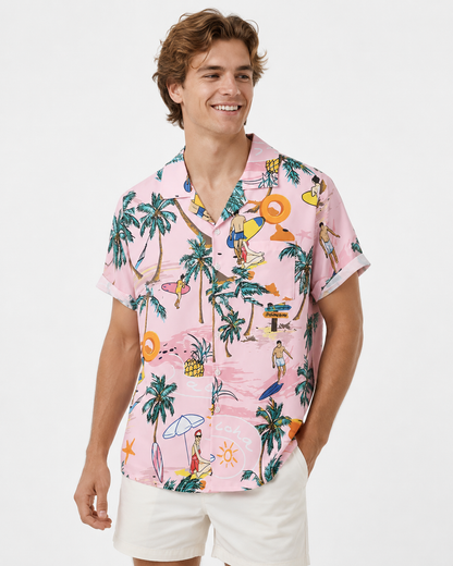 ATELIER | Chemise Hawaïenne Impriamé Plage Palmier Coco Manches Courtes