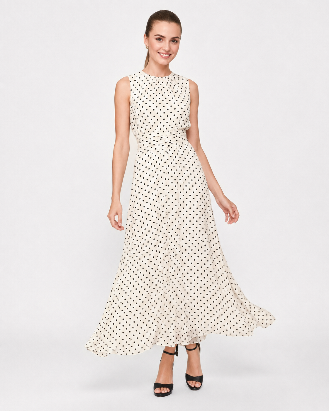 Kathleen | Robe Maxi à Pois sans Manches Élégante et Flottante
