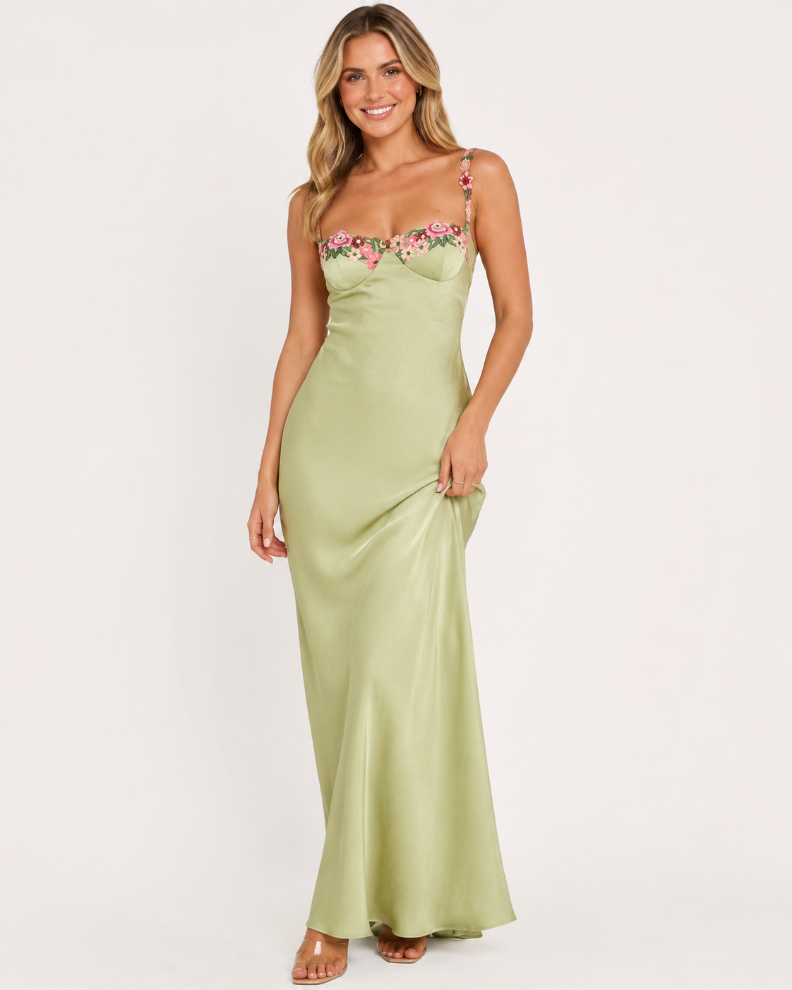 ATELIER | Robe Slim en Satin avec Broderie