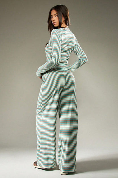 Ensemble Cordons Bouton Stripe Facile en Deux Pièces