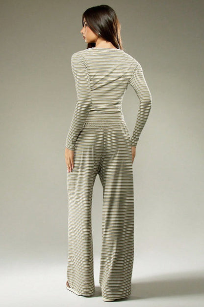 Ensemble Cordons Bouton Stripe Facile en Deux Pièces