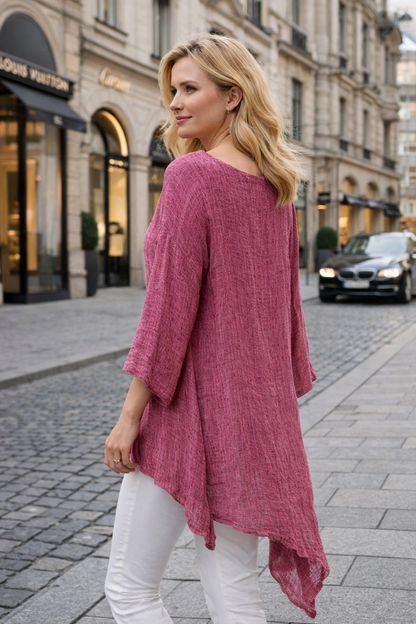 LIVIA | Blouse tunique femme oversize en coton-lin avec décolleté en O