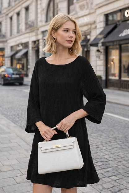 LIVIA | Blouse tunique femme oversize en coton-lin avec décolleté en O