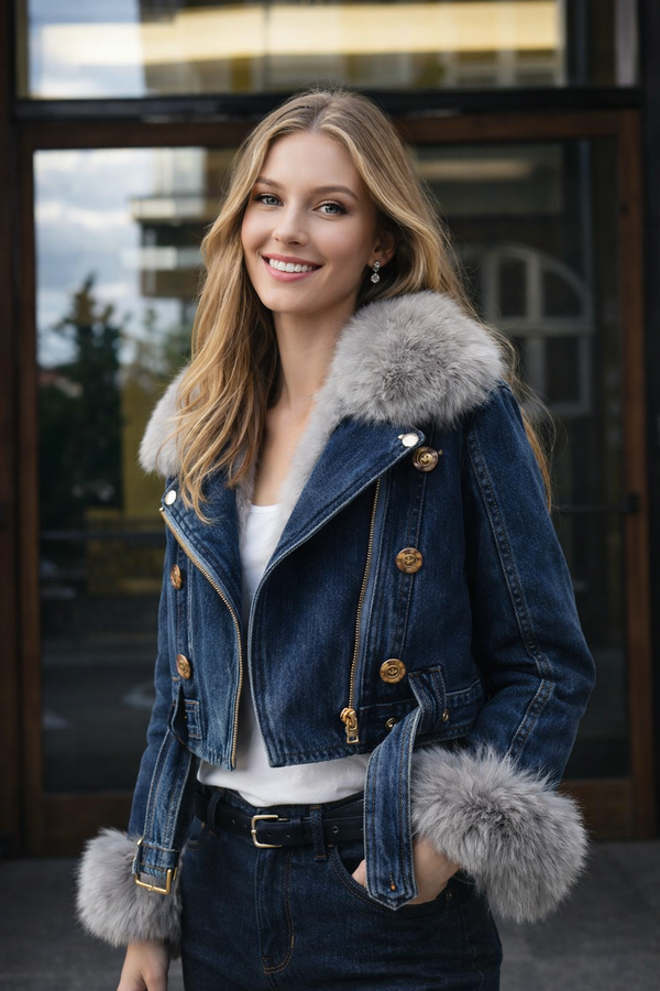 Lauren | Veste en Jean Slim-Fit avec Détail en Fourrure