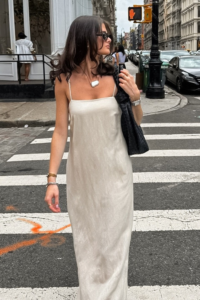 Robe Maxi Bureau Décontractée en Lin et Coton Kaki