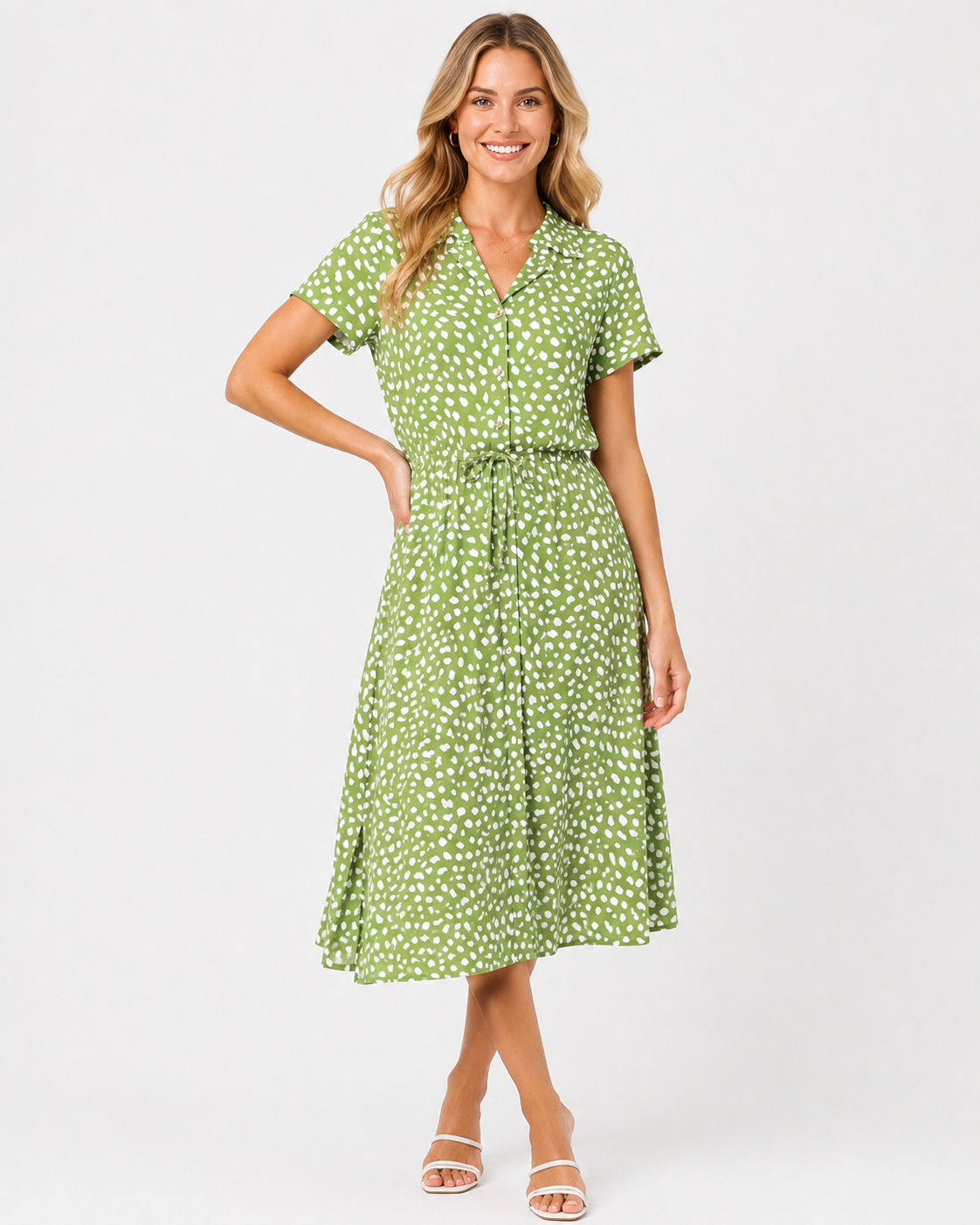 Alora | Robe midi à manches courtes à pois pour femmes - Mode estivale
