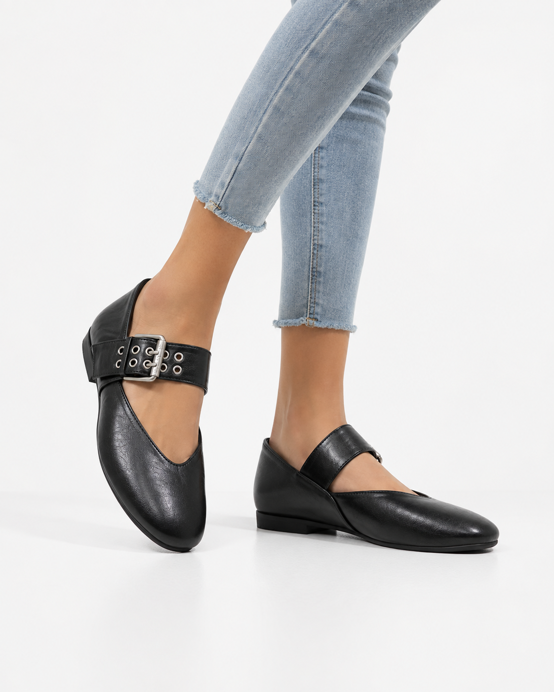 Lexi | Ballerines Élégantes à Bride Cheville en Cuir PU Femmes Talons Bas