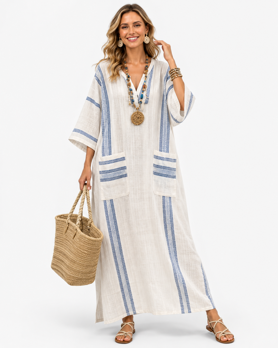 Talia | Robe Longue Lâche Imprimée de Mode d'Été avec Poche pour Femmes