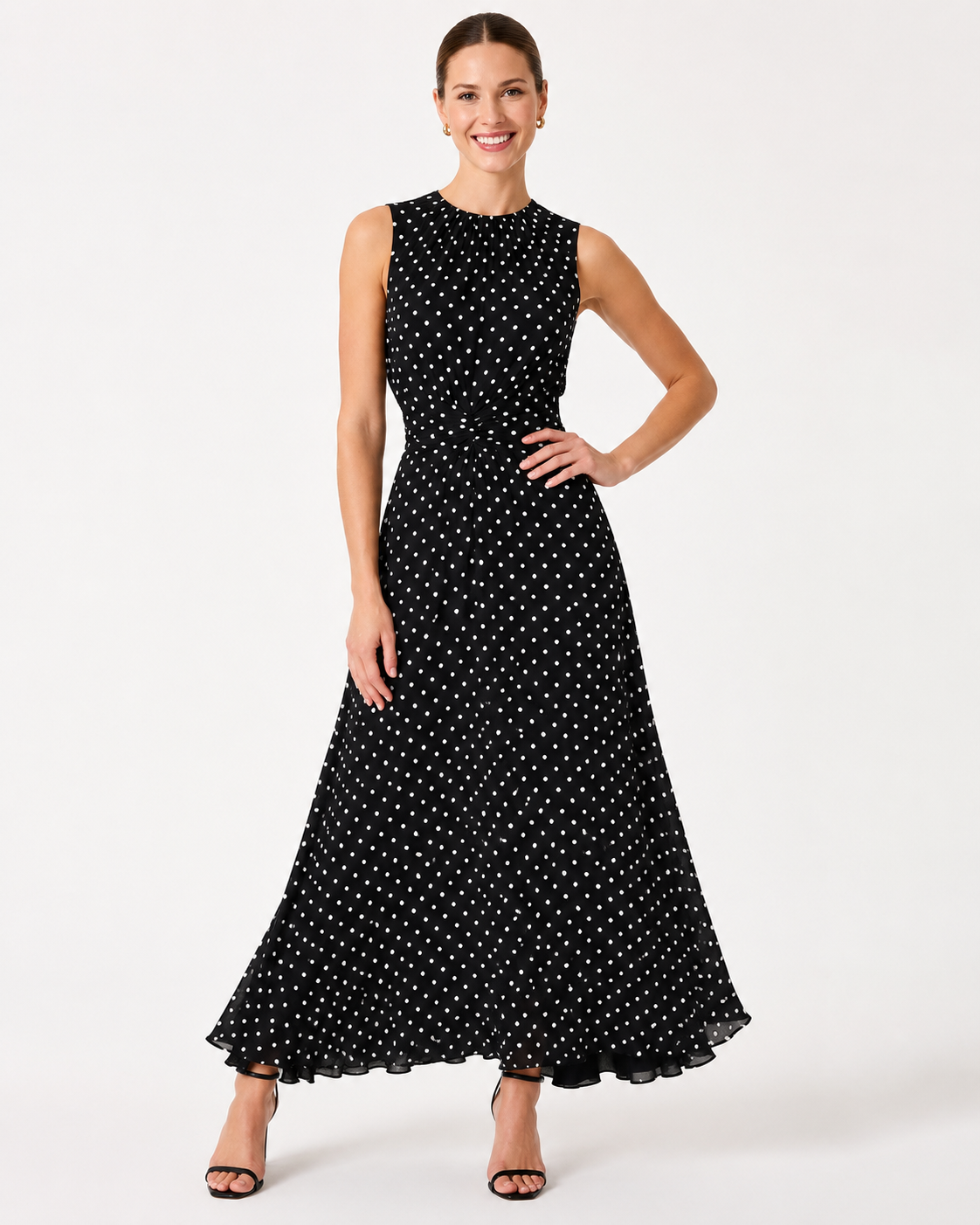 Kathleen | Robe Maxi à Pois sans Manches Élégante et Flottante