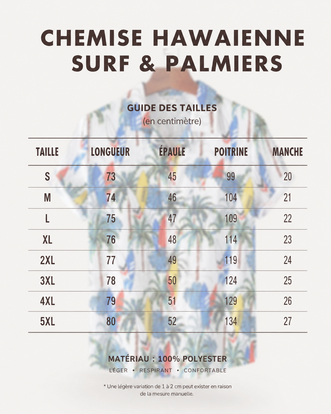 ATELIER | Chemise Hawaïenne Impriamé Plage Palmier Coco Manches Courtes