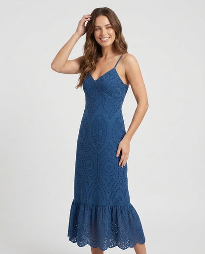 Nala | Robe en Dentelle Vintage Décolleté V Sans Manches à Bretelles Fines