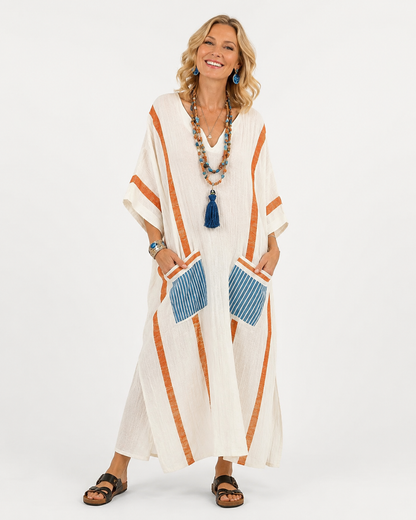 Talia | Robe Longue Lâche Imprimée de Mode d'Été avec Poche pour Femmes