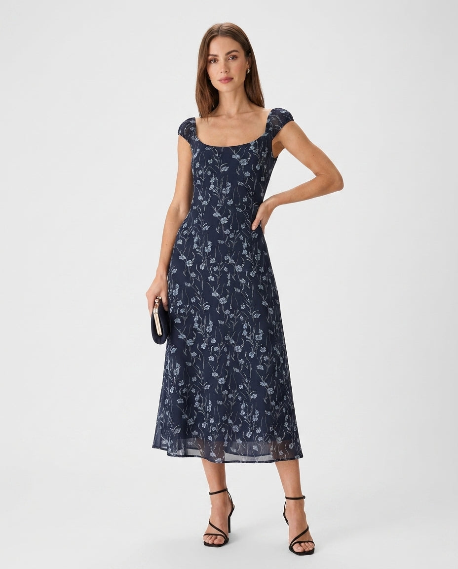 Liliana | Robe d'été longue à imprimé floral sans dos de style français