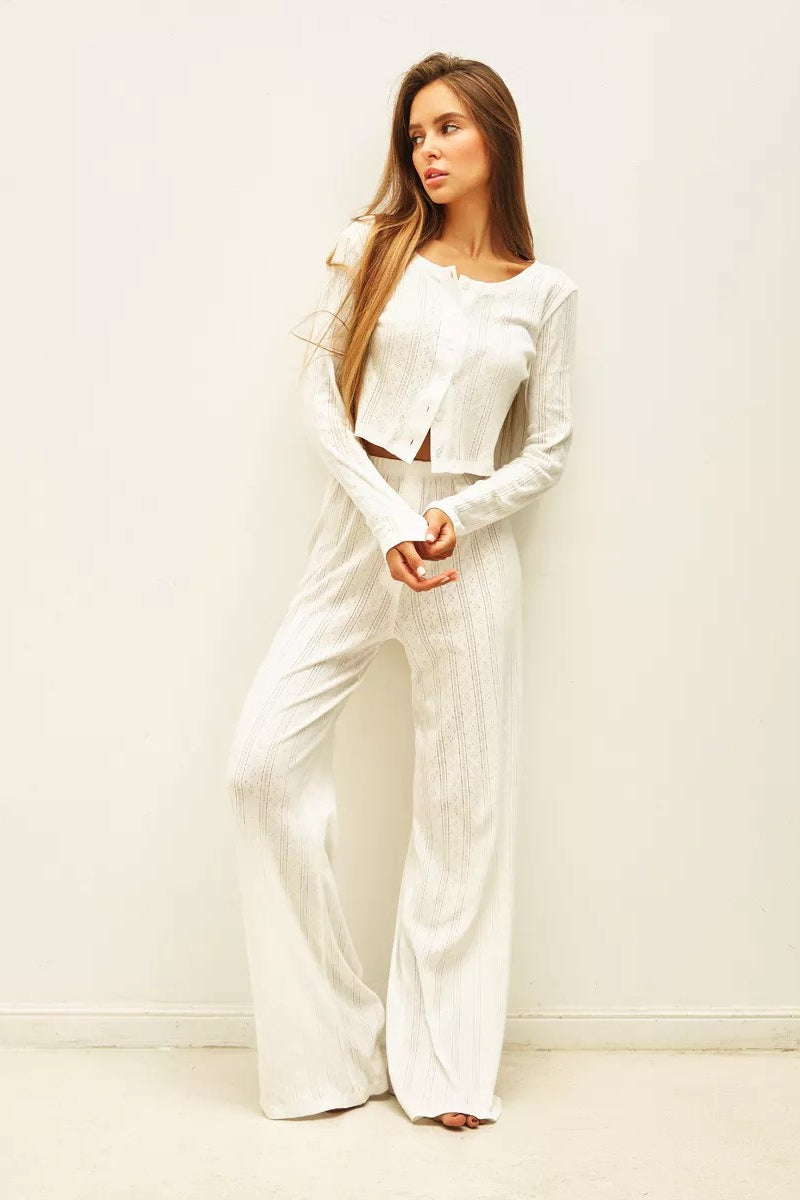 Ensemble Deux Pièces Jacquard Découpé Décontracté Doux
