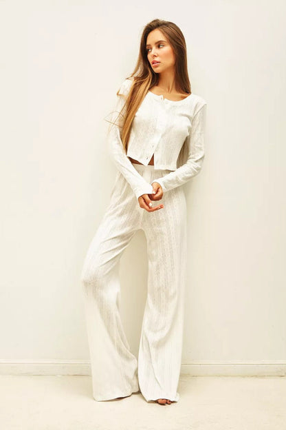 Ensemble Deux Pièces Jacquard Découpé Décontracté Doux