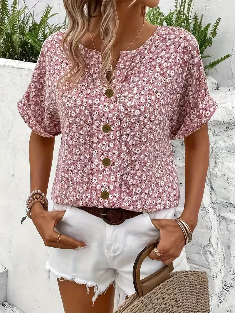 Gelin | Blouse Florale à Manches Courtes