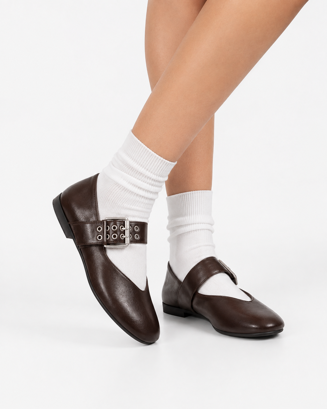 Lexi | Ballerines Élégantes à Bride Cheville en Cuir PU Femmes Talons Bas