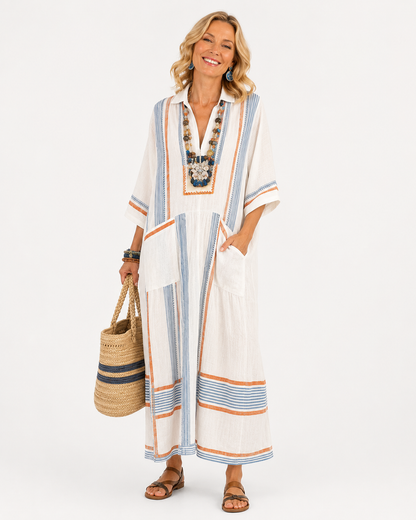Talia | Robe Longue Lâche Imprimée de Mode d'Été avec Poche pour Femmes