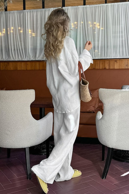 Ensemble de Chemise en Lin Décontractée et Pantalon Droit
