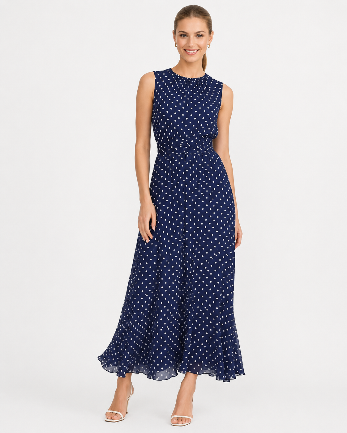 Kathleen | Robe Maxi à Pois sans Manches Élégante et Flottante