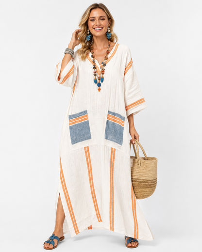 Talia | Robe Longue Lâche Imprimée de Mode d'Été avec Poche pour Femmes