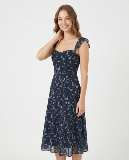 Liliana | Robe d'été longue à imprimé floral sans dos de style français