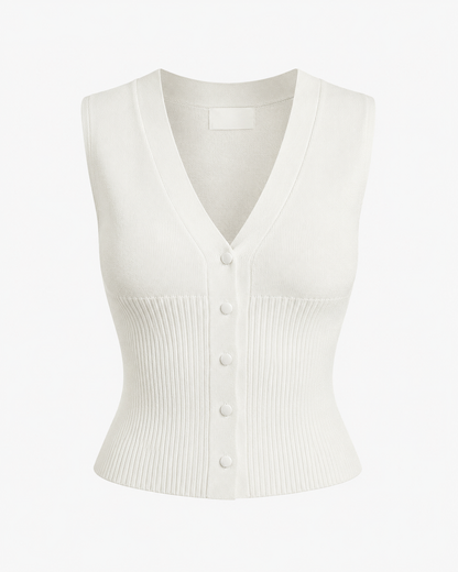 ATELIER | Débardeurs Tricot Sans Manches Boutonné Col V