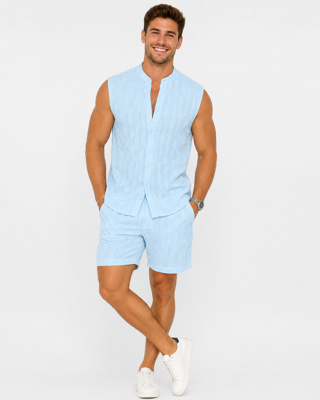 Carson | Ensemble de plage hawaïen tendance décontractée sans manches