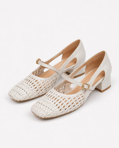 Libby | Sandales femmes printemps automne en cuir naturel à bout carré avec boucle