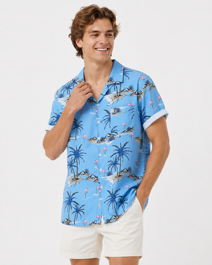 ATELIER | Chemise Hawaïenne Impriamé Plage Palmier Coco Manches Courtes
