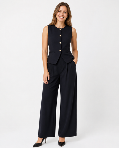 Kristina | Ensemble de gilet d'été à poches et boutons épicés