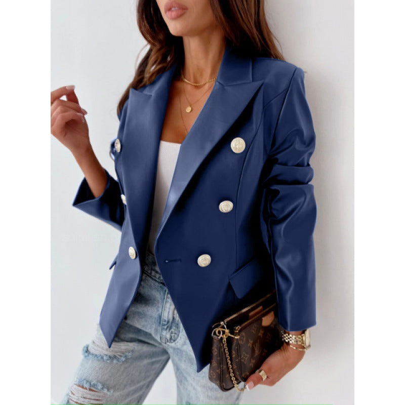 Shira | Blazer à double boutonnage en simili cuir