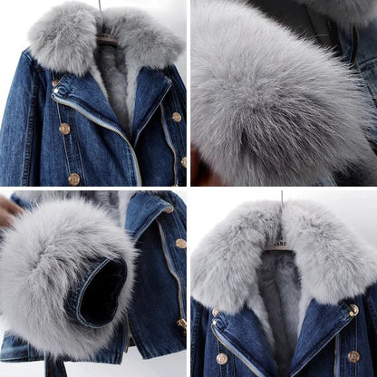 Lauren | Veste en Jean Slim-Fit avec Détail en Fourrure