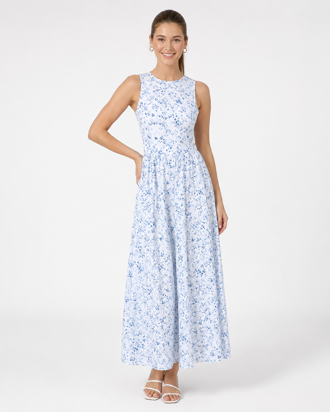 Sienna | Élégante Robe Longue Sans Manches à Imprimé Floral Doux