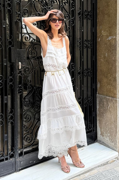 Robe Maxi Loose à Volants en Dentelle Boho