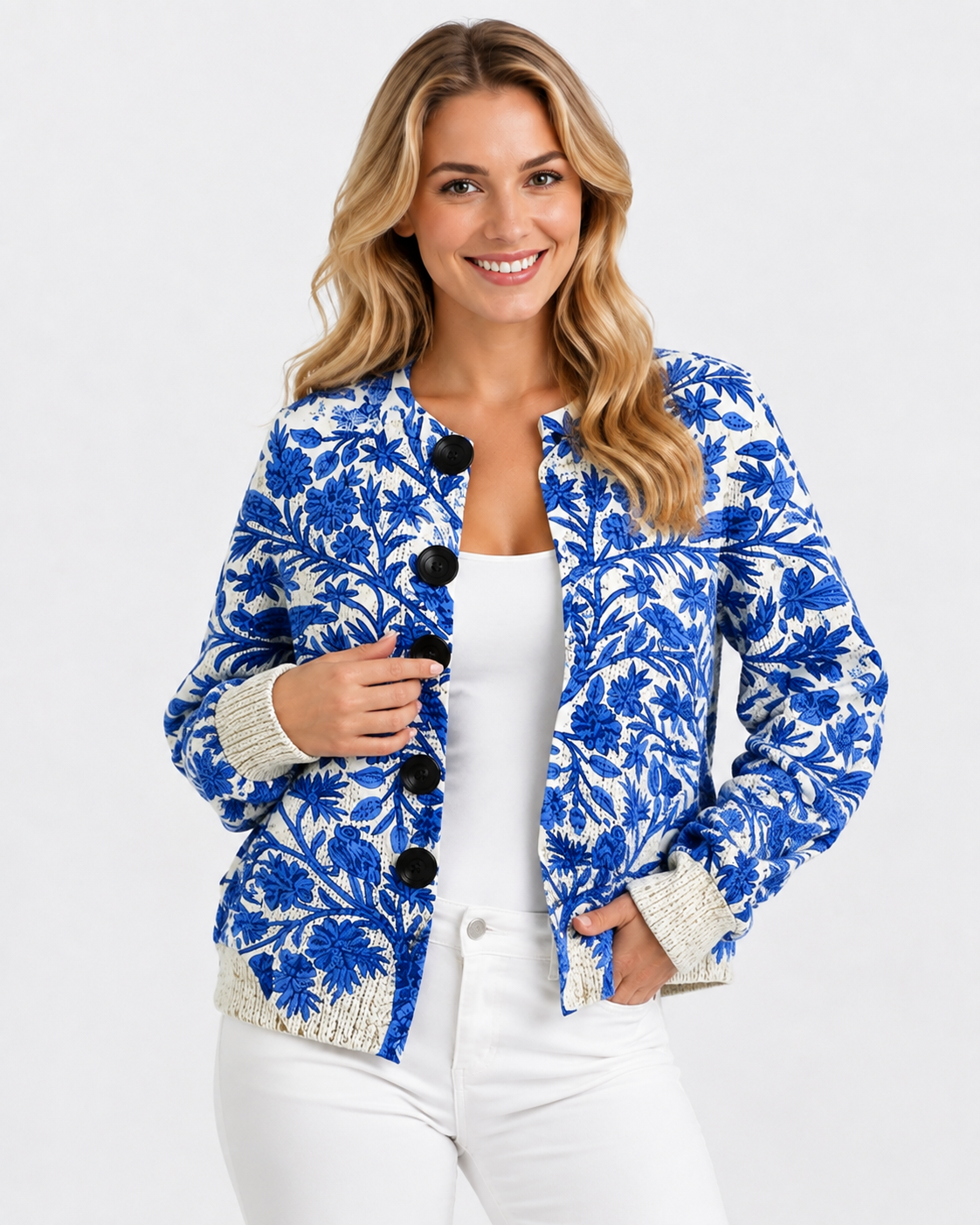 ATELIER | Veste ouverte en tricot à col rond 3D