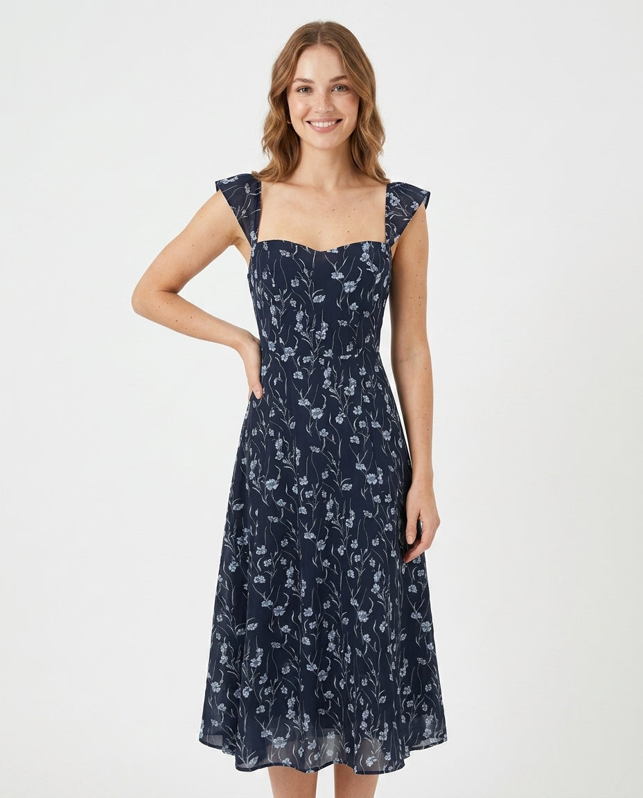 Liliana | Robe d'été longue à imprimé floral sans dos de style français