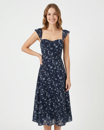 Liliana | Robe d'été longue à imprimé floral sans dos de style français