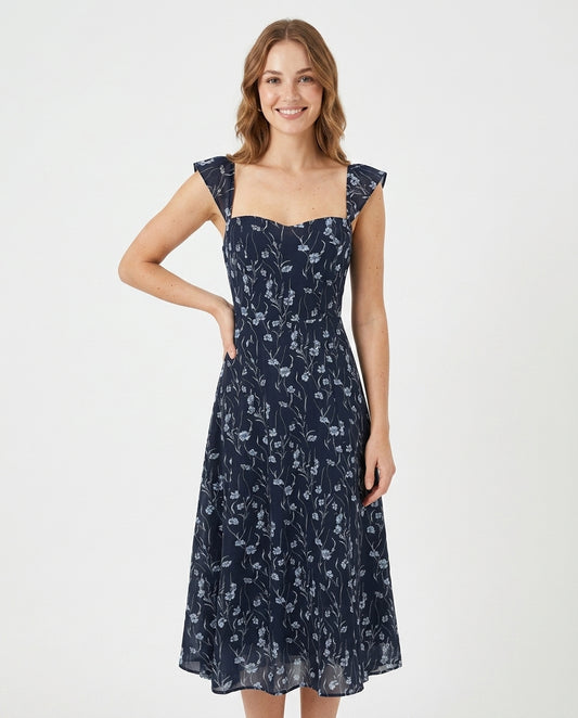 Liliana | Robe d'été longue à imprimé floral sans dos de style français